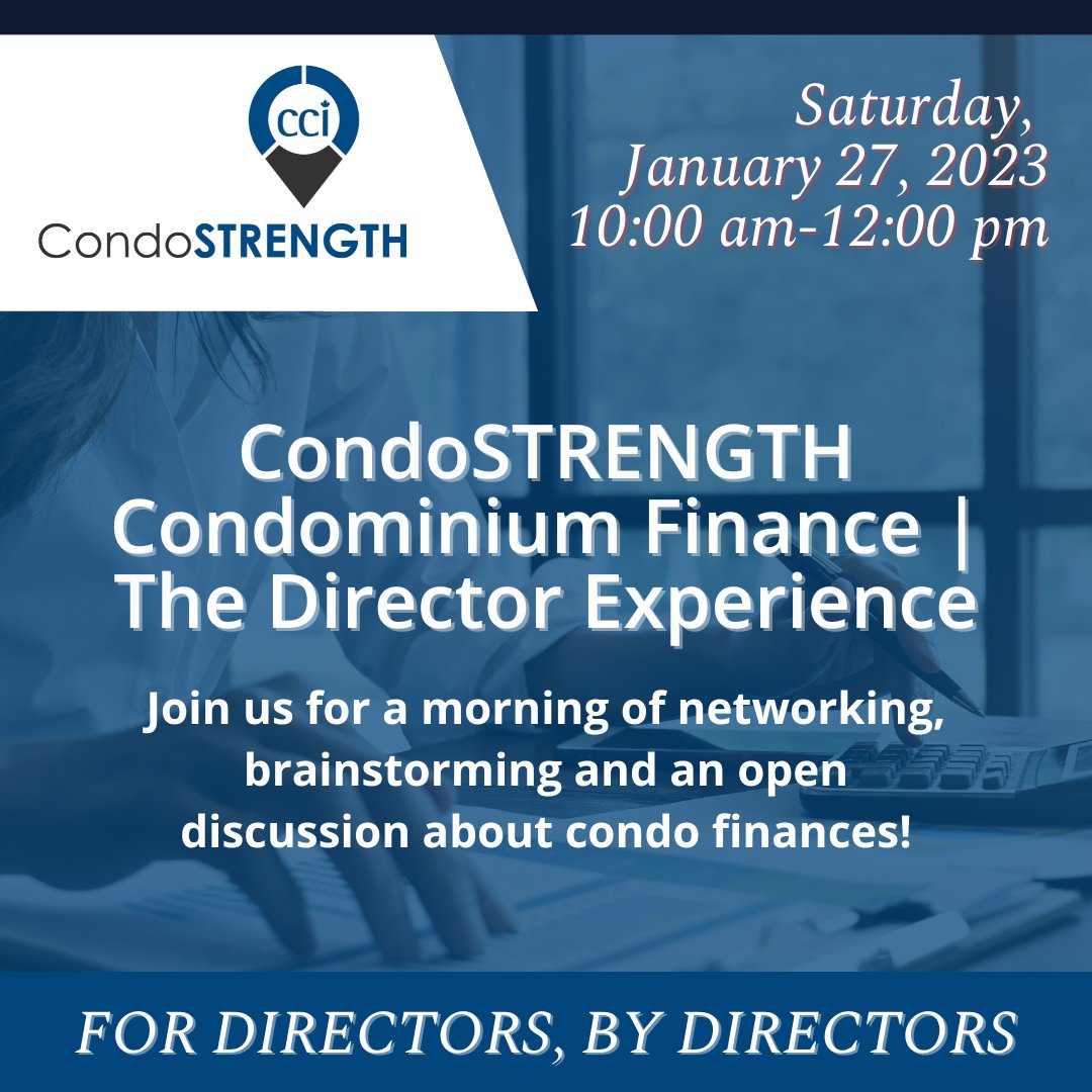 Calling all Condo Directors, this is your chance to meet with fellow directors at this free networking event! Join us at the upcoming CondoSTRENGTH event at Sky Garden Condos on Saturday, January 27, 2024, from 10:00 am to 12:00 pm. 🗓️ Register today! ccitoronto.org/events/EventDe…
