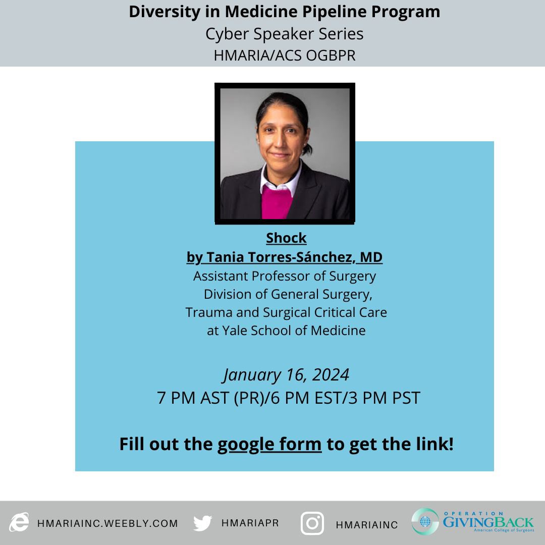 Happy to announce our first event of this year ft Dr. Torres-Sánchez from Yale, who will be talking about Shock. 
Please SHARE SHARE w med students, premeds, residents, everyone. 
 Here’s the registration link: docs.google.com/forms/d/e/1FAI…

<a href="/HMARIApr/">H-MARIA</a>