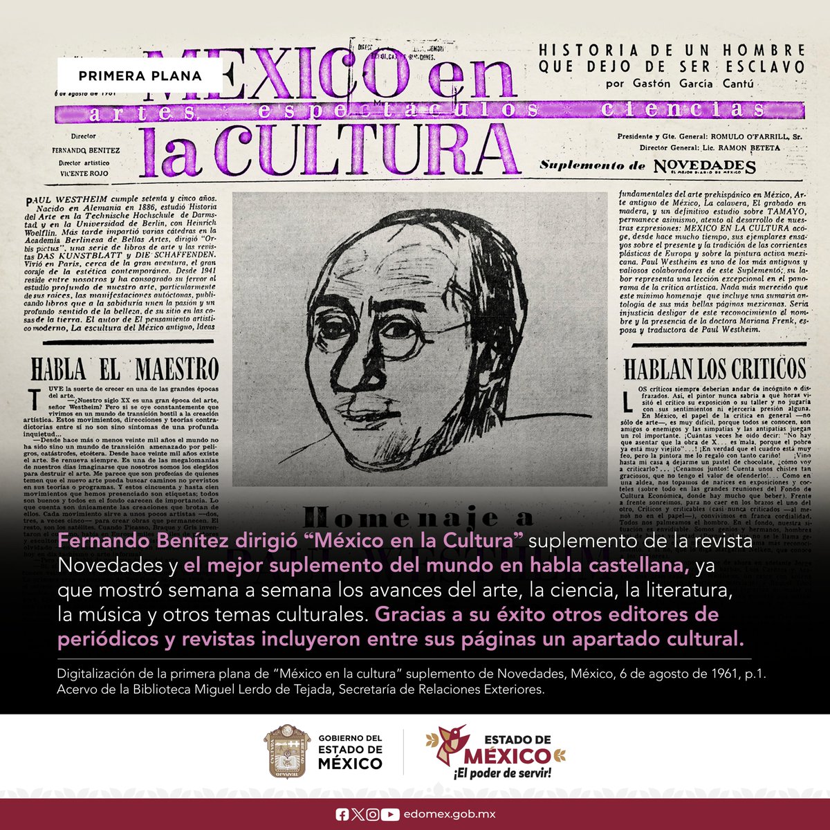 agem_mex's tweet image. #FernandoBenitez nació el 16 de enero de 1912 en la Ciudad de México, fundador de los suplementos culturales #MéxicoEnLaCultura en el diario #Novedades, &quot;La Cultura en México&quot; en la revista Siempre!, &quot;Sábado&quot; en #UnoMásUno, y &quot;La Jornada Semanal&quot; en #LaJornada. #Cultura #AGEMÉX