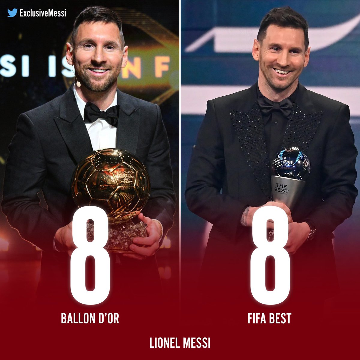 WeAreMessi's tweet photo. ✅ 🏆 8 FIFA Best Player
✅ 🏆 8 Ballon d’Or https://t.co/ZRFo3VQNDV