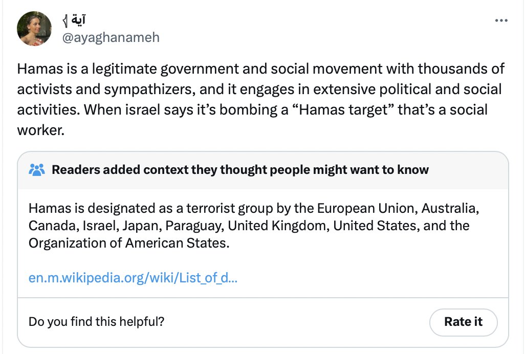 StopAntisemites's tweet photo. Aya Ghanameh is an employee at Penguin Random House, the largest publishing house in the world.

Ghanameh shares her support of Hamas on social media, referring to the terror group as a "legitimate government and social movement".

Ghanameh also denies the countless rapes of women on October 7th at the hands of Hamas terrorists. 

Please investigate @penguinrandom - this hatred is terrifying to see from one of your employees.
