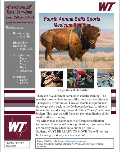WTAMUSportsMed's tweet photo. We are on! 4th Annual High School Sports Medicine Seminar. Mark your calendars! https://t.co/TWBq0OoU7a