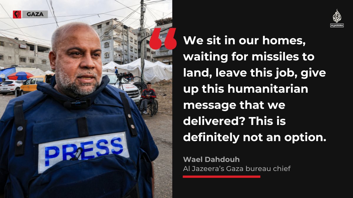 AJEnglish's tweet photo. Al Jazeera’s Wael Dahdouh continues to report despite having five of his immediate family members killed in Israeli airstrikes over the past three months. 

🔴 LIVE updates: https://t.co/PGBWYAWCii https://t.co/X4qeAbYdxT