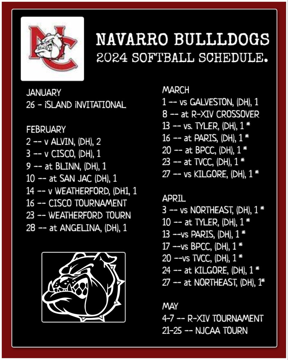 NavarroSports's tweet photo. Navarro Softball
2024 Schedule
(Subject To Change) https://t.co/3IxnXt177c