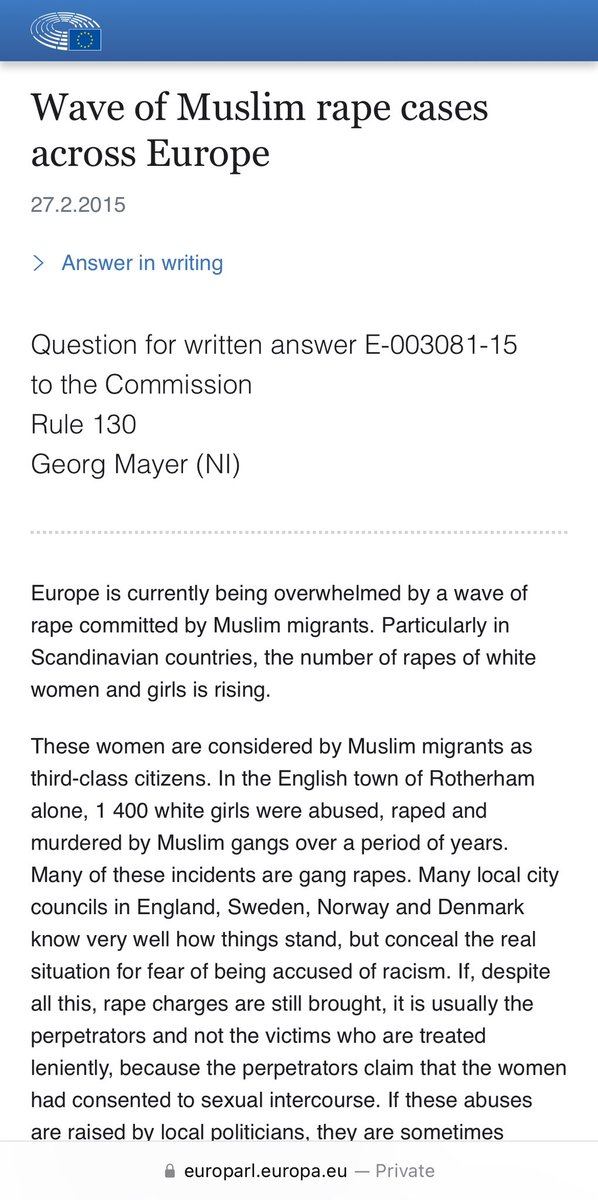 ZainabAKhan2's tweet photo. Muslims, rape English girls in Rochdale, England
Muslims, rape Hindus girls in Pakistan 
Muslims rape French girls in France
Muslims rape yazidi girls in Iraq
Muslims rape Jews girls in Israel 

If you can’t see the problem, only Allah can help you!

Report by European Parliament https://t.co/0Ht7YWusrP