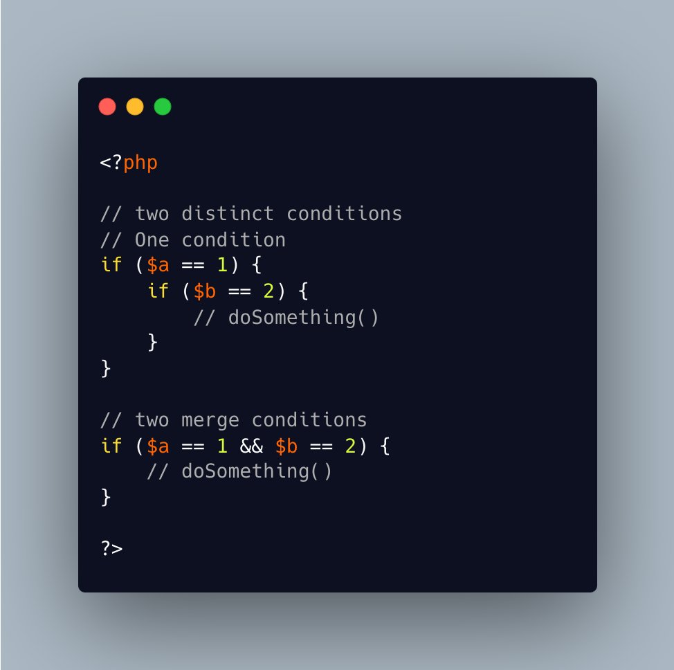 exakat's tweet image. #PHPsyntax : Merge two successive if/then into one, by merging the two conditions, for better readability. #667

exakat.readthedocs.io/en/latest/Refe…