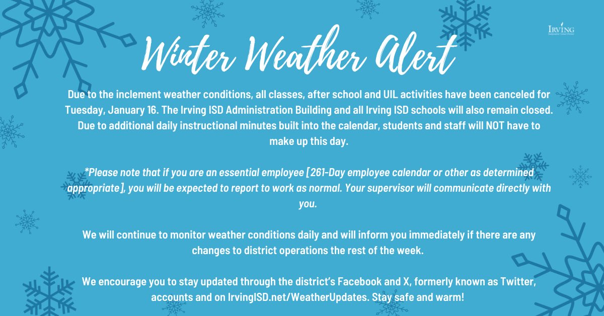 ❄️⚠️ Please see below for an important Winter Weather Alert.