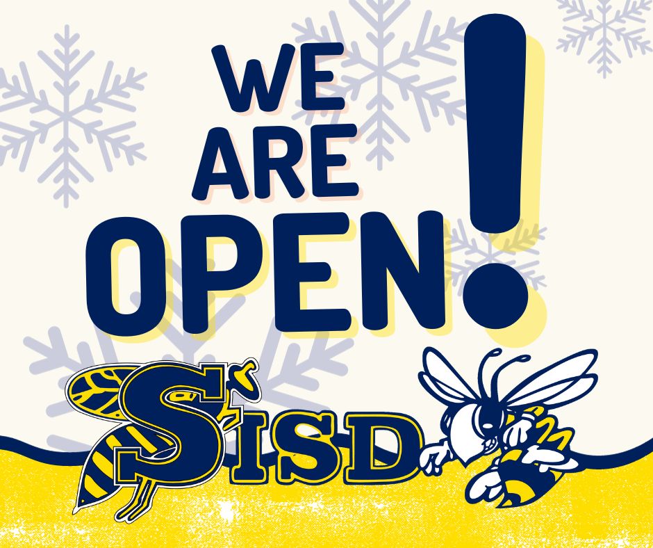 All campuses in Stephenville ISD will be open and begin at their regular starting times Tuesday January 16, 2024.  We look forward to seeing everyone back on campus after the three day weekend!