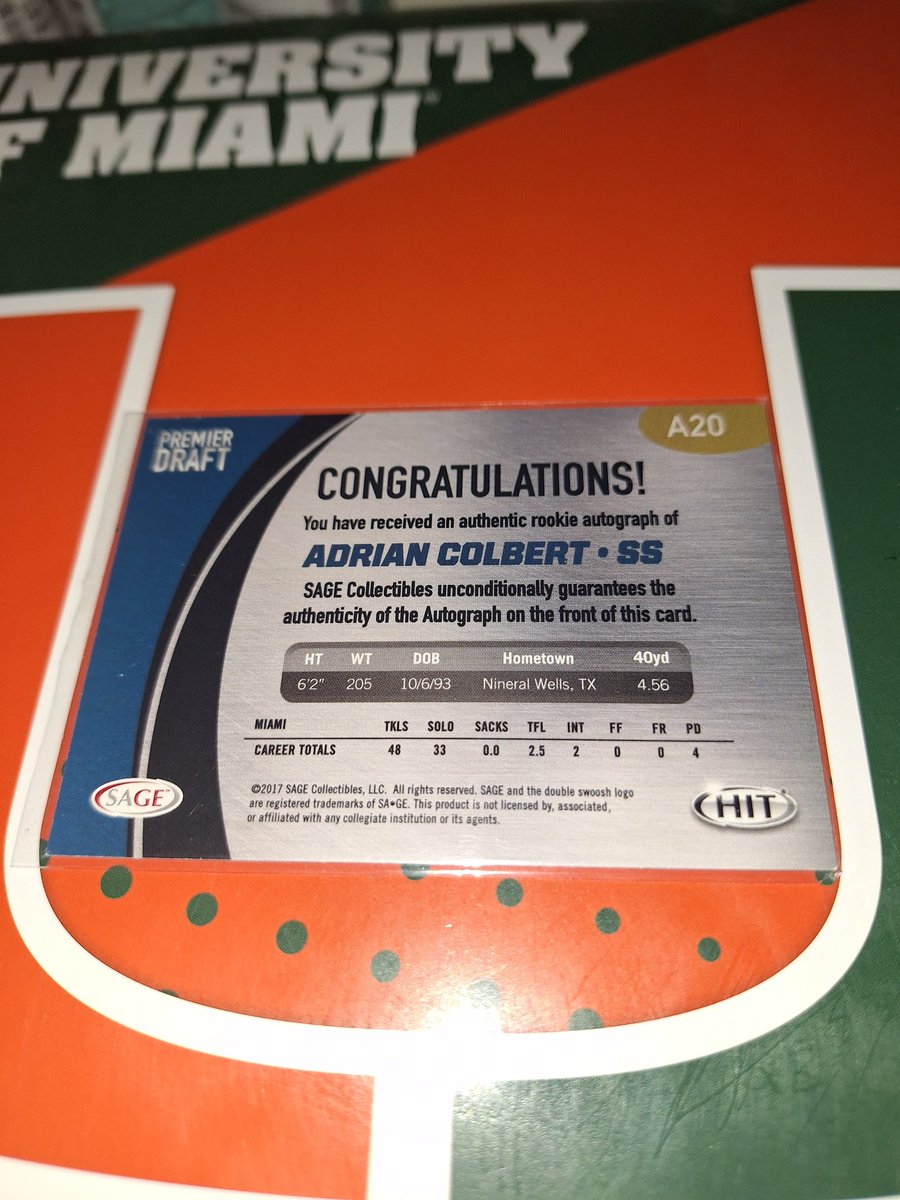 cardking305's tweet image. #adriancolbert 2017 hit premier draft autograph