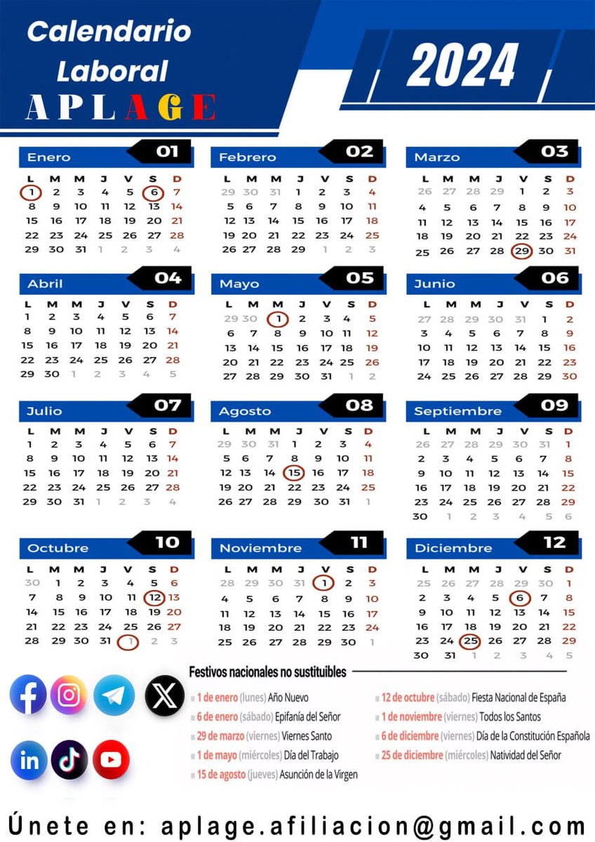 LuscoFusco77's tweet photo. CALENDARIO LABORAL 2024
Resolución de 23 de octubre de 2023, de la Dirección General de Trabajo, por la que se publica la relación de fiestas laborales para el año 2024.
https://t.co/HZfZzDjEMM
#MovimientoAGE #LuchamosPorTusDerechos #PersonalLaboral #APLAGE https://t.co/zUn0TIofX3