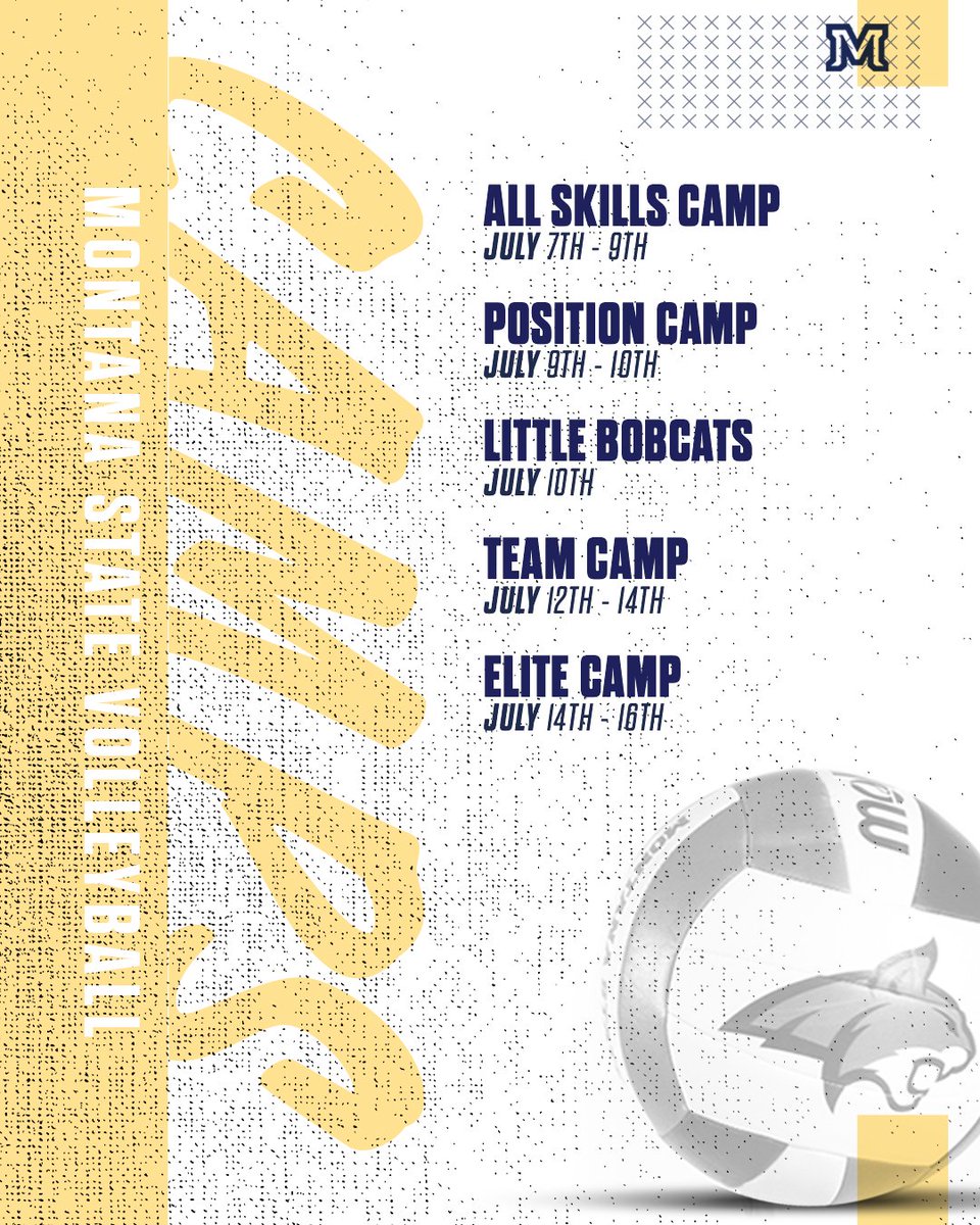 2024 Montana State Volleyball Camps are open!! Space is limited and we have sold out in the previous few years!

Register Here:
…uwomensvolleyballcamps.totalcamps.com/shop/EVENT

Camps are open to any and all registrants limited only to age, grade, and numbers. 

#GoCatsGo