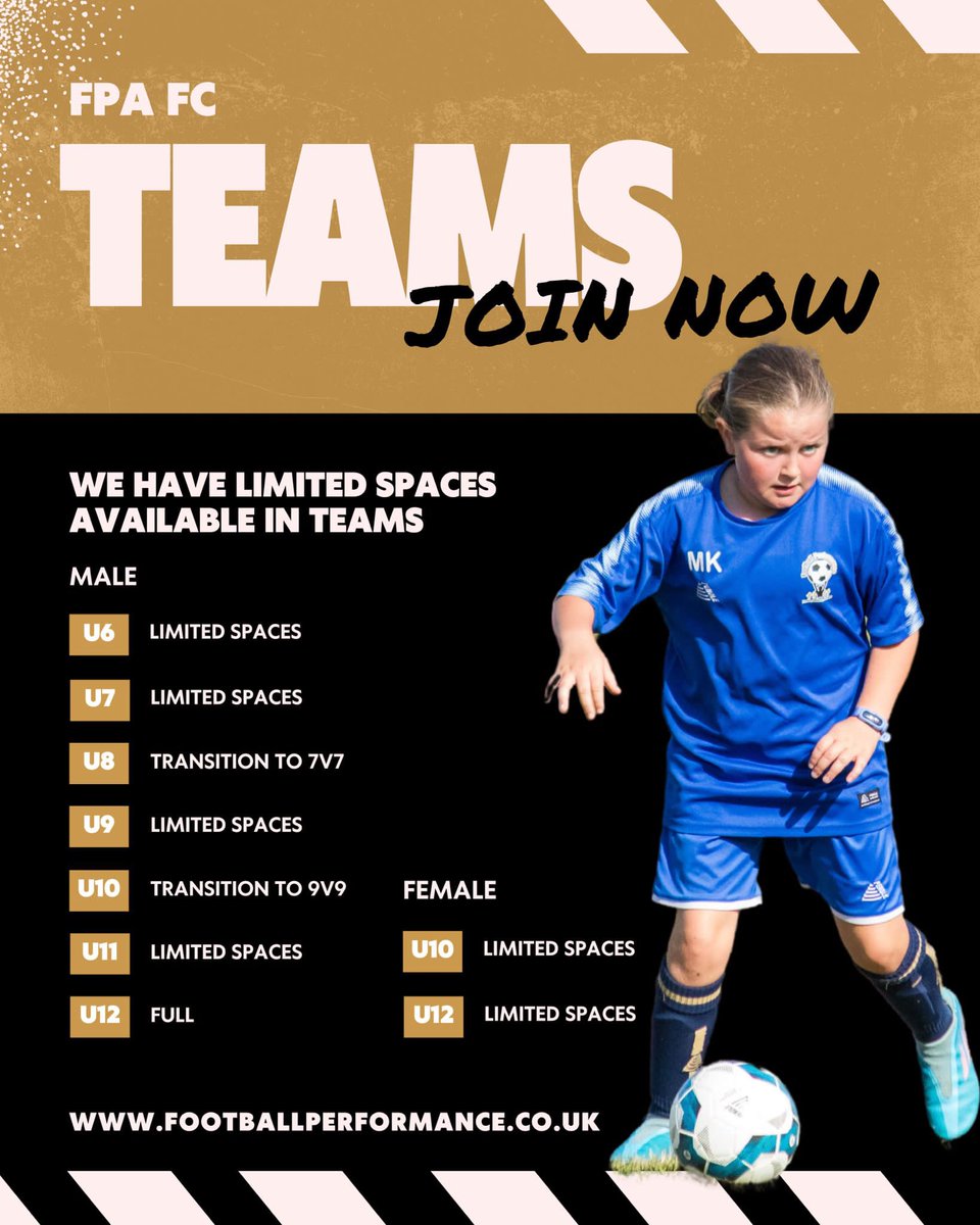 With the January transfer window still open we are pleased to announce we have limited spaces in our FPA teams. Please contact info@footballperformance.co.uk for more information.