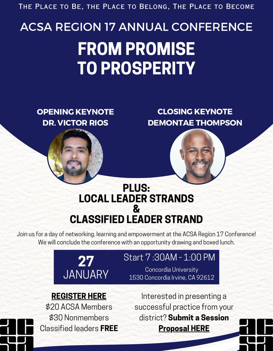 Don’t forget to register for the @ACSAXVII Annual Conference! <a href="/mrscflores/">Christy Flores</a> <a href="/debgranger101/">Deb Granger</a> <a href="/nmusd/">Newport-Mesa USD</a> <a href="/ACSAwes/">Wes Smith</a> <a href="/LoriH828/">LoriHernandez</a> <a href="/ACSA_info/">ACSA</a> <a href="/BoomHoward1/">Stacy de Boom-Howard</a> <a href="/RandyLempert/">Randy Lempert</a> <a href="/KathleenLearyNM/">Kathleen Leary</a> <a href="/tsschmidty/">Dr. Todd Schmidt</a> <a href="/ACSAmedia/">Julie White</a> <a href="/FUSD_Supt/">Miki Rene Inbody</a>  <a href="/OCDeptofEd/">OCDE</a> Register Here: acsa17.com/apps/form/form…