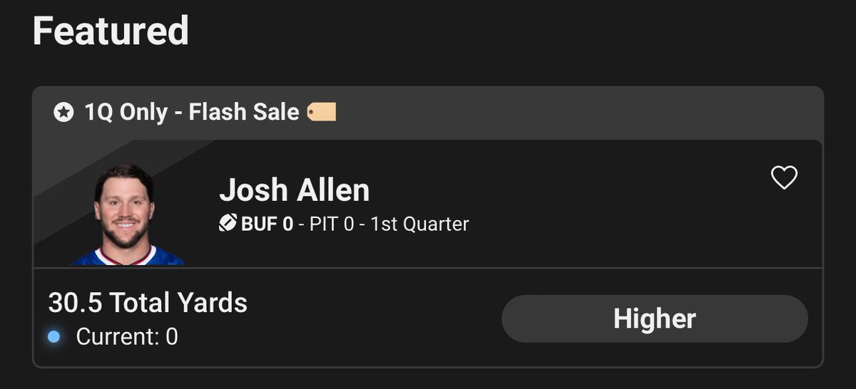 UnderdogPicks's tweet image. Our Josh Allen In-Game Pick'em Special is LIVE and available for the 1st Quarter ⏳ 

If this post hits 1,000 retweets by halftime, we'll drop another promo soon after 🤝