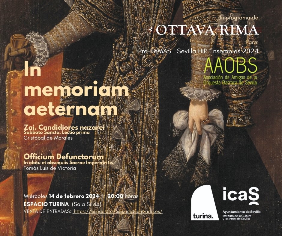 arquillodviejos's tweet photo. Queridos: anunciaros que el próximo miércoles 14/02 estaré con  @ottavarima_ES  en el Espacio Turina  dentro del ciclo Pre-Femàs organizado por  @Amigos_OBS. Interpretaremos el "Officium defunctorum" de Tomás Luís de Victoria 

Entradas ya disponibles https://t.co/9IxVYiSWUw https://t.co/oCFFuK81mQ