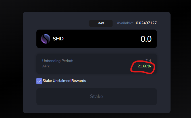 $29,540 $SHD 7 day buyback from protocol fees
21.68% $SHD Staking APY from fees

An entire private DeFi economy built around $SILK <> $SHD 

Your money.
Your data.
Your decisions. 

app.shadeprotocol.io/stake