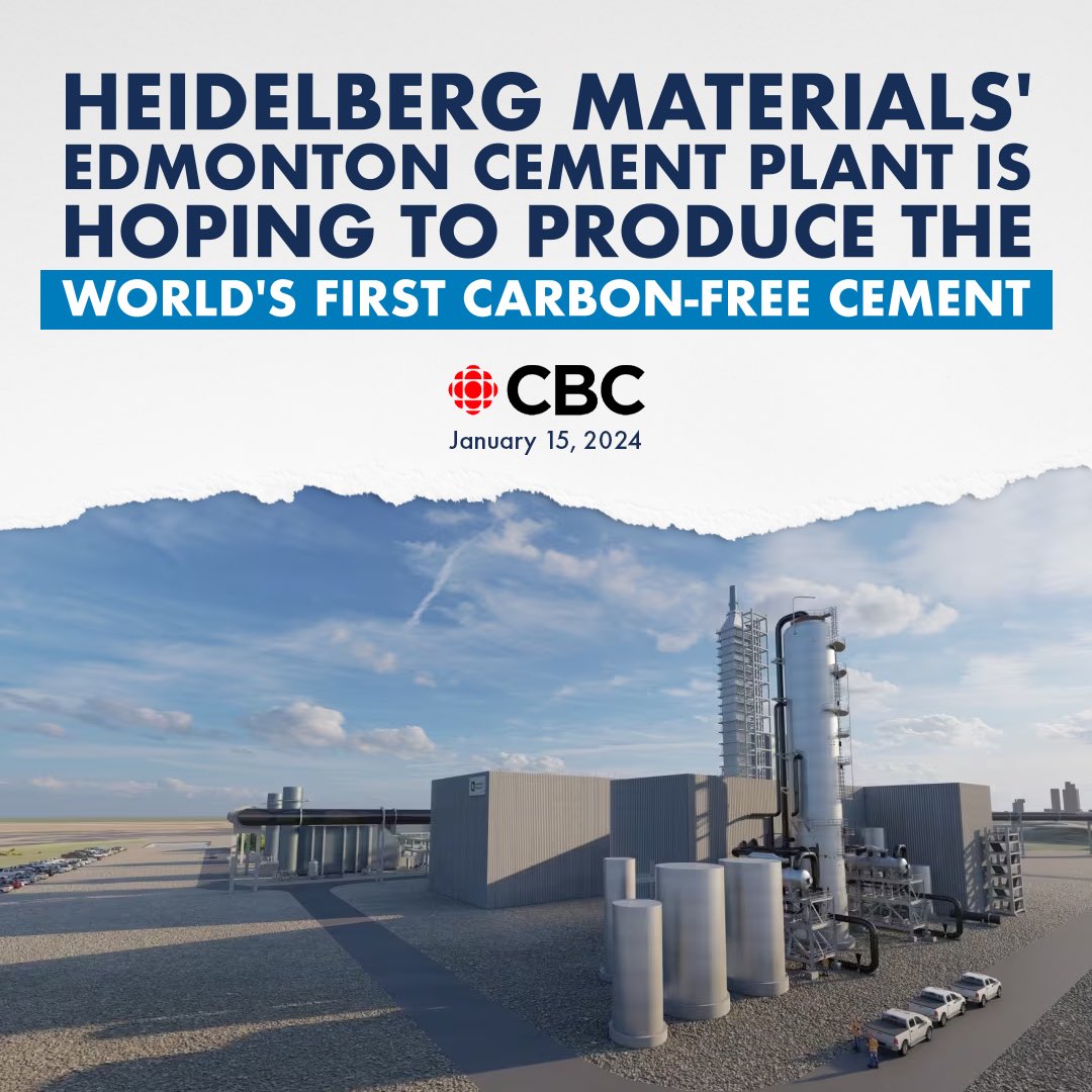 Heidelberg Materials’ Edmonton cement plan will “reduce their annual 900,000 tonnes of carbon dioxide by 95 percent. That’s about the total emissions produced by 200,000 cars a year.” Read article: cbc.ca/news/canada/ed…