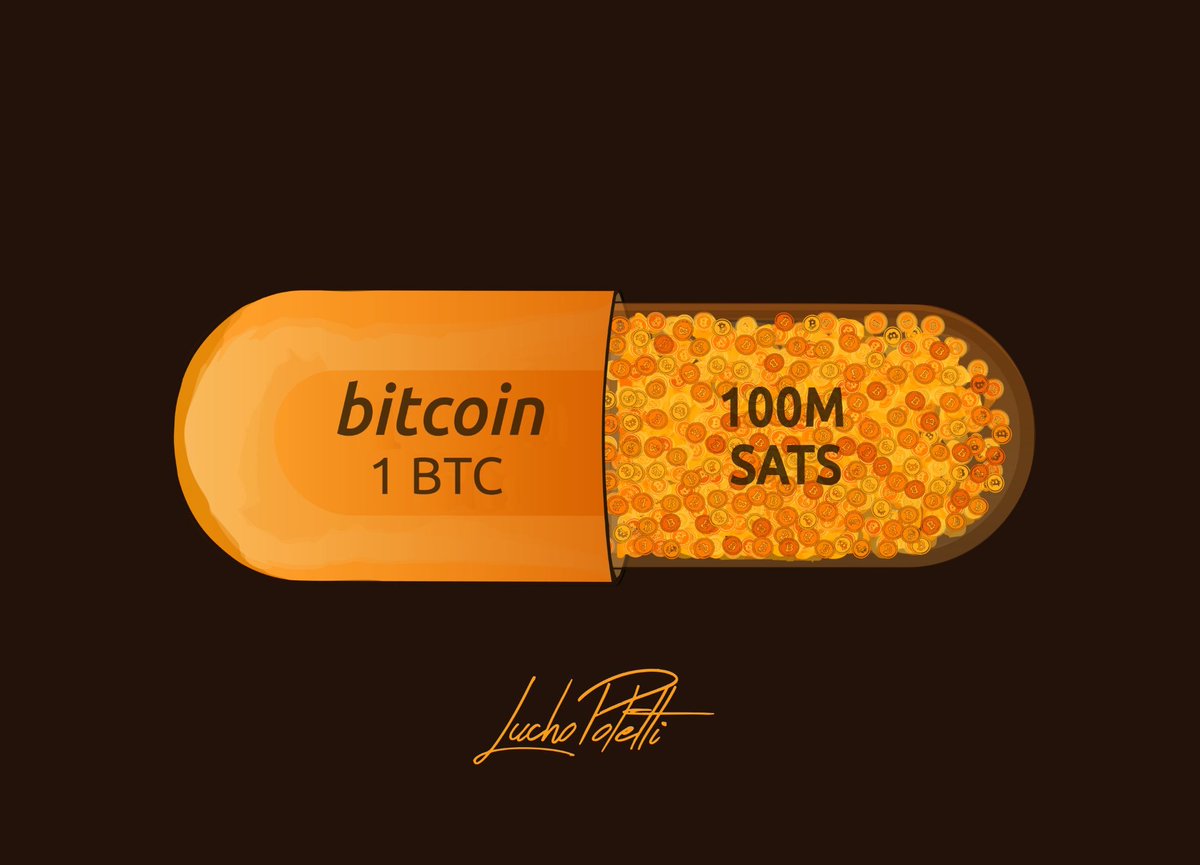 an educational piece of bitcoin art: - the whole pill represents 1 BTC -  inside the pill are 100 million Satoshis simple enough, right?