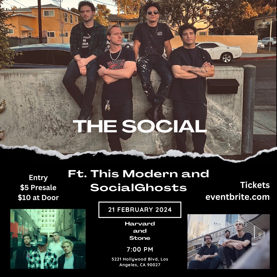 crashmycarband's tweet photo. First show of 2024! 🤘🏻
Catch us live @harvardandstone on February 21st with @thismdrn and @wearesocialghosts !!!
Get your tickets now 🖤
https://t.co/YAbEou6kiI
#thesocial #thismodern #socialghosts #live #band https://t.co/cPo0j1c7N3