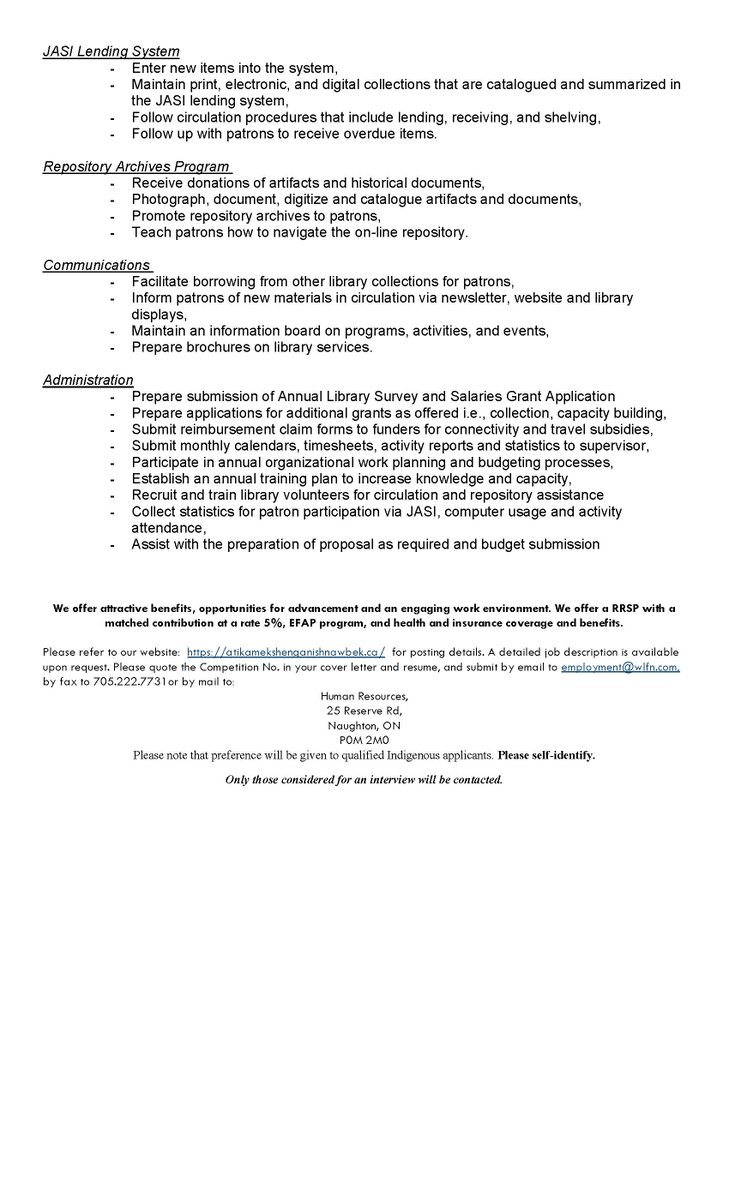 Please see the attached Job Postings for Atikameksheng Anishnawbek.

The images have details on how and when to apply by. 

Miigwetch.