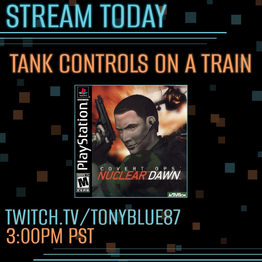 TonyBlue87's tweet photo. Have you ever played Resident Evil on a train? Wait... that literally exists. Uh... what about in Russia?! Yeah! That's new! Let's rescue this low-poly choo choo from unnamed threat as we get back to #clearingthebacklog with Covert Ops: Nuclear Dawn! #retrogaming #twitchstreamer https://t.co/NYXCQB8HJR