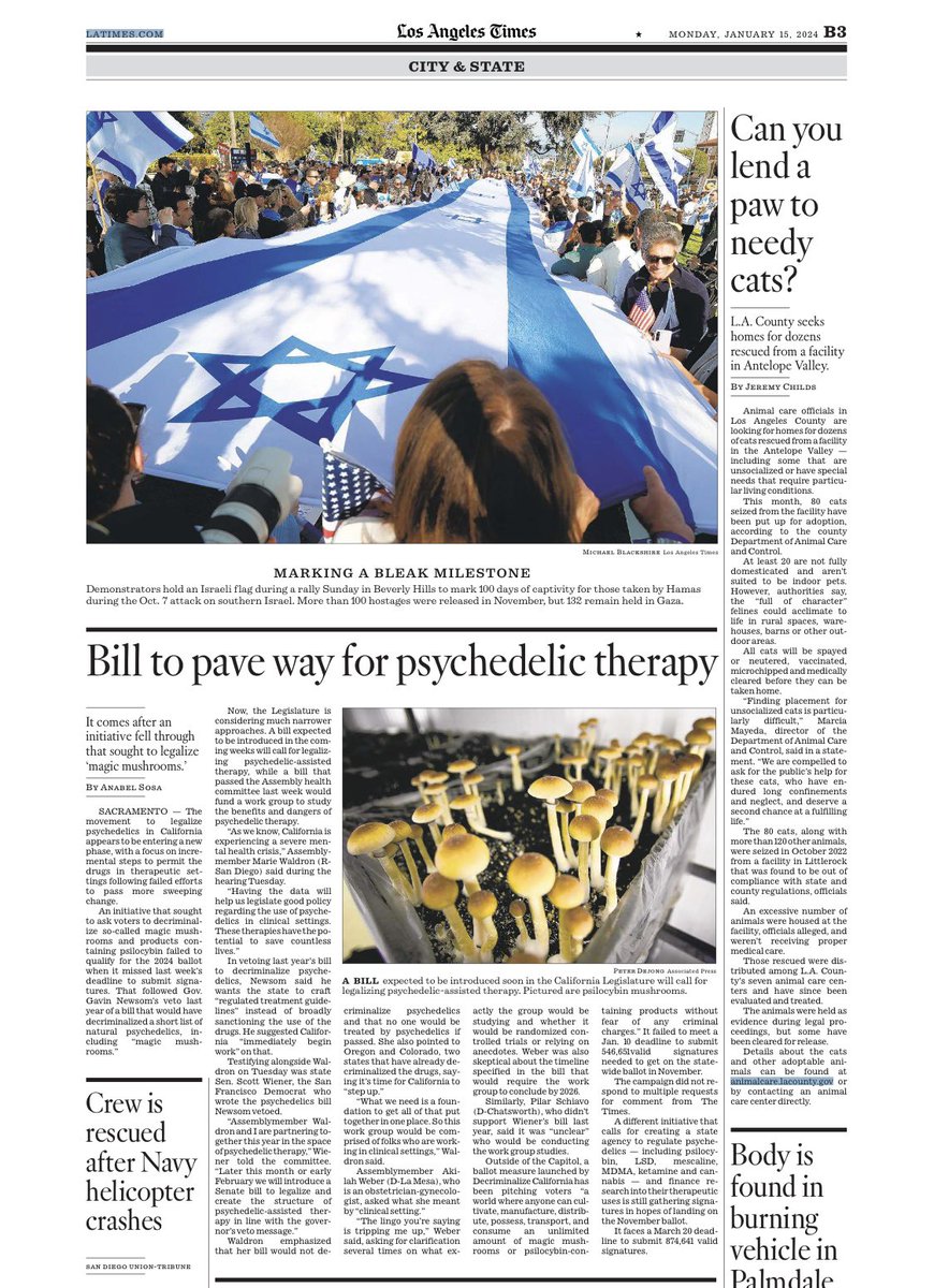 In today’s @latimes: after a failed ballot measure and a veto, what’s next for the movement to legalize psychedelic therapy to California? Pls feel free reach out with any thoughts or tips.