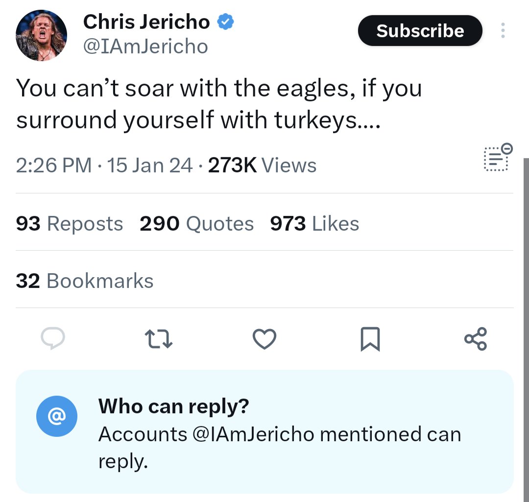 I wonder what @IAmJericho is so afraid of that he had to shut off his comments.....turn up his awful music to drown out the crowd....stop going on his drunken tirades on here....it's almost like he's afraid of how people see him now...#jericho #AEW