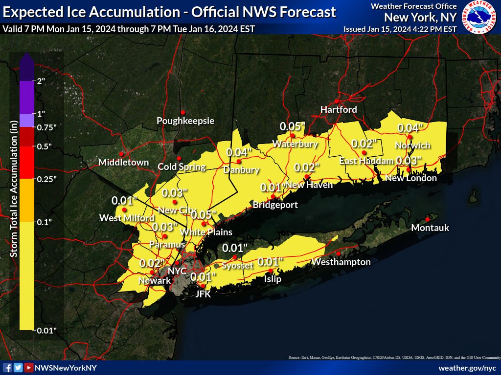 A Winter Weather Advisory is now in effect for the entire area. Forecast snow and ice accumulations have increased slightly. Go to weather.gov/nyc for more details.  

#NYCwx #NYwx #CTwx #NJwx