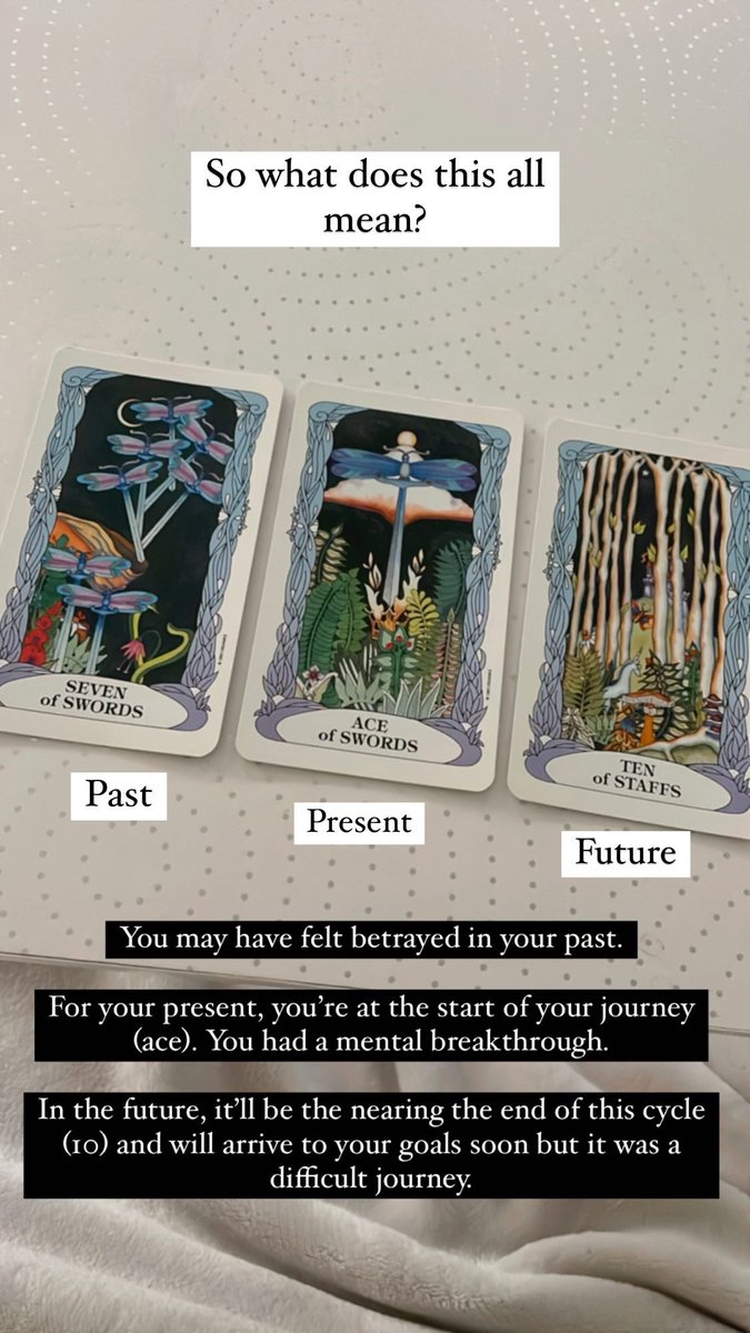 sierracatheryn's tweet photo. Pulled this from my tarot deck today. 

Tarot isn’t a fortune teller. It helps you reflect on answers you’re looking for or prompt you to think about things you may not normally think about. 

I broke down each card on my IG story but this was my final thoughts on the reading. https://t.co/a40N67GFgd