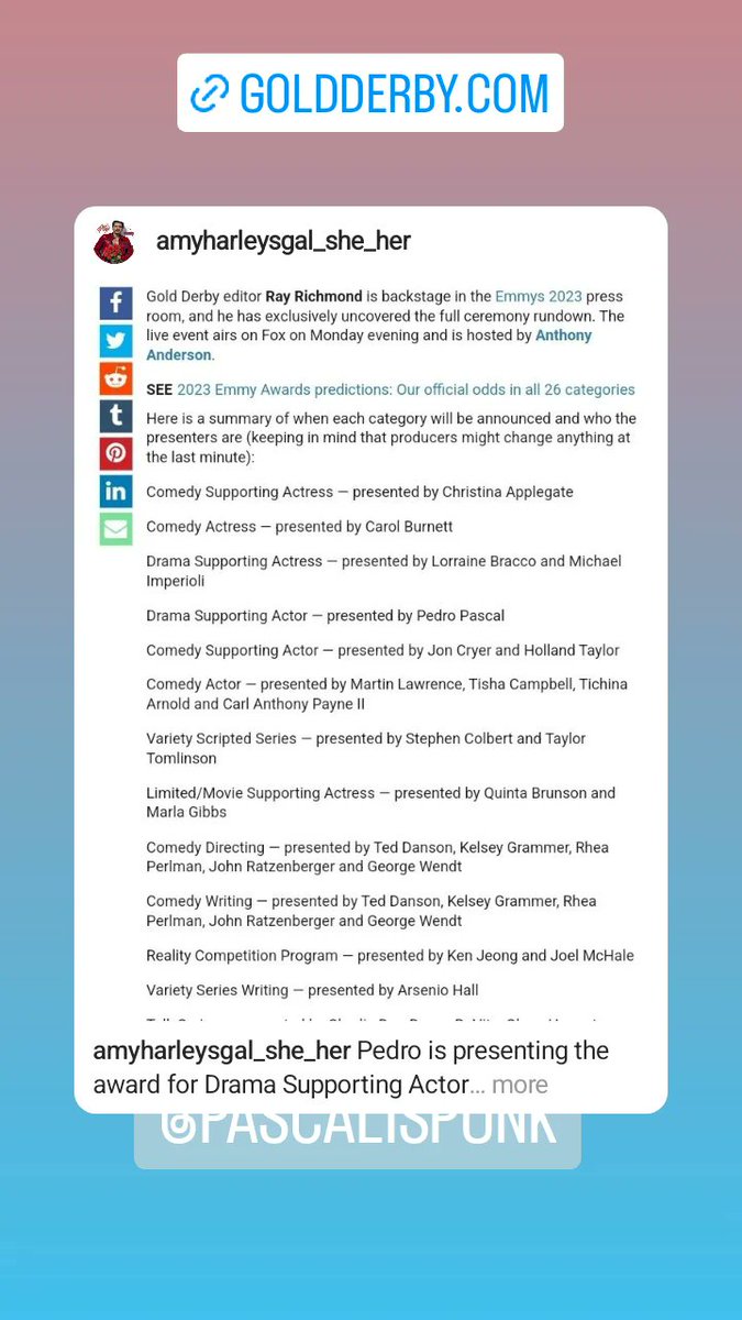 Pedrosgal69's tweet image. Pedro is presenting the award for Drama Supporting Actor

goldderby.com/article/2024/e… #pascalispunk #pedropascal #WeLovePedroPascal