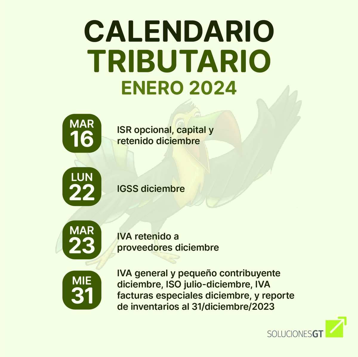 ¡Buenas tardes! Les compartimos el calendario con las fechas más importantes que debemos cumplir este mes ante SAT y otras entidades 💸