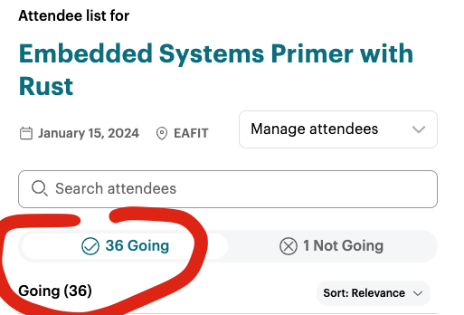 Tonight, there will be 36 Rustaceans under one roof learning about Embedded Systems with Rust. There are still a few spots left if you want to hurry up and join us. 🚀

<a href="/RustMedellin/">Rust Medellin</a> #rust #rustlang 🦀

meetup.com/rust-medellin/…