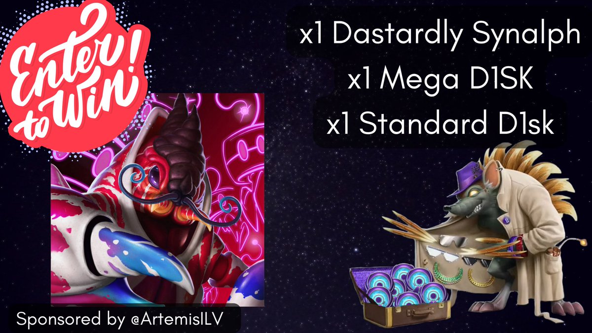 Lizzz go out with a bang 🎇

🥳🔥GIVEAWAY ALERT! 🥳🔥
 1st: Dastardly Synalph
2nd: 1x Wave 2 Mega Disk
3rd: 1x Wave 2 Standard Disk
To Enter ⤵️
Like, RT, Follow

@ArtemisILV
<a href="/illuviumio/">Illuvium</a> 
<a href="/ethlizards/">Ethlizards (Lizard Labs)</a> 

🎉Winners drawn Jan 25th🎉