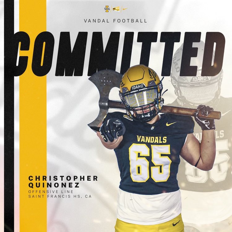 Blessed to announce my commitment to the University of Idaho!! GO VANDALS✌🏽⚫️🟡 

<a href="/VandalFootball/">Idaho Football</a> <a href="/stfrancis_fb/">SFHS Lancer Football</a> <a href="/Coach_CBooth/">Cody Booth</a> <a href="/Coach_Eck/">Jason Eck</a> <a href="/LukeSchleusner/">Luke Schleusner</a> <a href="/PGregorian/">Paul Gregorian</a> <a href="/BrandonHuffman/">Brandon Huffman</a> <a href="/CoachDtjackson/">Dan Jackson</a> <a href="/westcoastpreps_/">West Coast Preps</a> <a href="/GetSportsFocus/">GetSportsFocus</a>