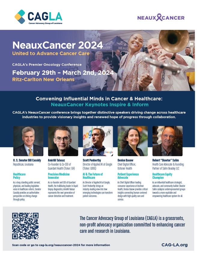 Our Cancer Advocacy Group of Louisiana (CAGLA) NeauxCancer Conference is back with a stellar lineup. It's FREE for all doctors and nurses in the area. Join us at The Ritz-Carlton, New Orleans from Feb 29th - Mar 2nd. Register here--> web.cvent.com/event/e1ce8ea8… #NeauxCancer