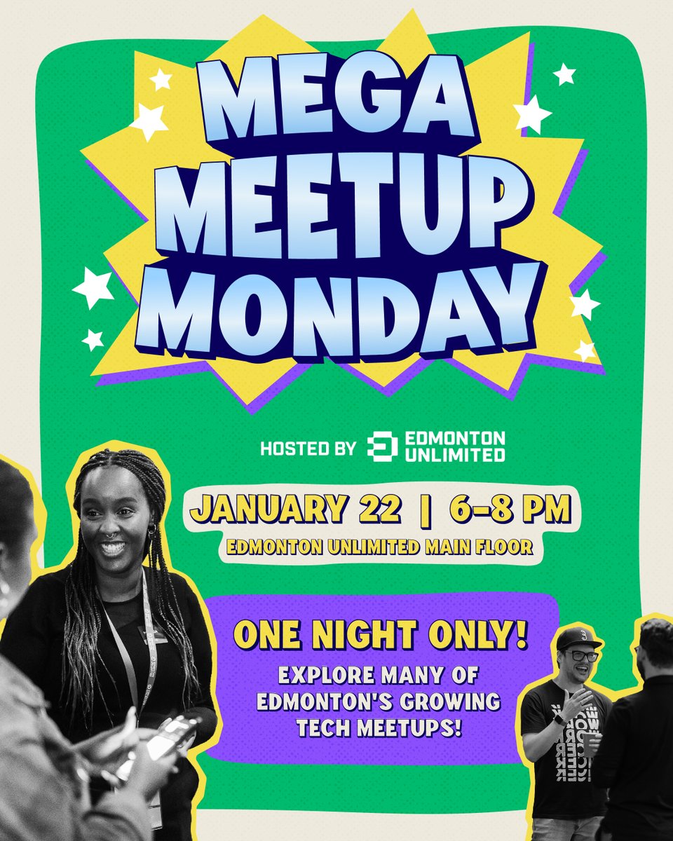 ONE WEEK till Mega Meetup Monday returns. Explore a variety of tech and innovation meetups, each showcasing their unique passions and expertise, all in one place. #yegtech #yeg