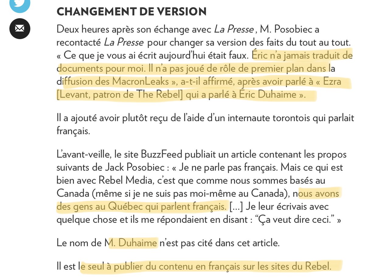 Souvenirs de Eric Duhaime chez Rebel News que le New York Times qualifiait déjà de média d’extrême droite.  Duhaime apparaît dans 2 vidéos. Il dit avoir trouvé un document inquiétant dans les MacronLeaks.  

Comme  par magie Ezra Levant veut étouffer l’histoire et le protéger🤔