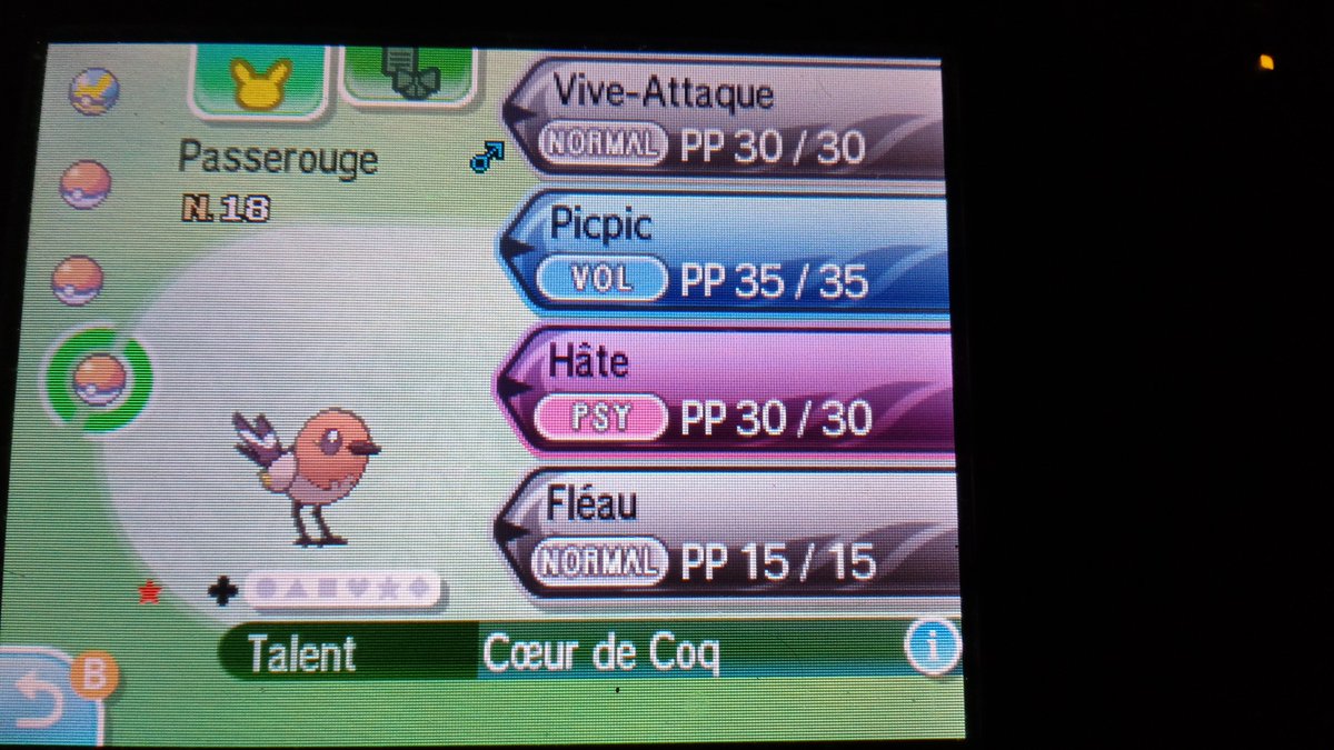 C'EST ENCORE MOI LOL !
1er shiny de la NRT pour ma part avec Passerouge shiny de nature relax en 4427 Rencontres sur ma version Lune ! 

C'est une 2e phase qui s'achève sur la shasse de Tritox, une 3e phase va surement débuter !