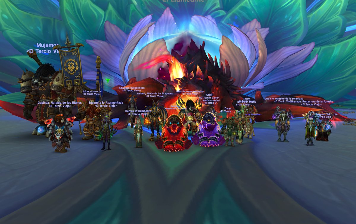 TercioViejo_Wow's tweet image. Por fin!! EL que la sigue la consigue!! 9/9 HC 🐉🏆 Y para celebrarlo foto de la familia al completo 💙!! #worldofwarcraft #Dragonflight #DunModr #Amirdrassil #ElTercioViejo