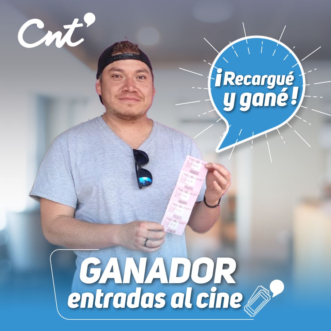 ¡CNT te premia por tus recargas! 🎉🎁 ¡Felicidades a nuestro afortunado ganador de entradas al cine, él recargó y ganó, ahora podrá vivir una experiencia de película! 🎞😮🎥 Con CNT, tu móvil prepago viene con increíbles beneficios y la cobertura más confiable.