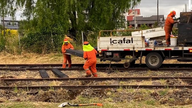 Cooperativa's tweet photo. [Video] EFE trabaja para rehabilitar tren entre Llanquihue y Puerto Montt #CooperativaContigo https://t.co/RPwCyFtsfu https://t.co/6qmstrBgTU
