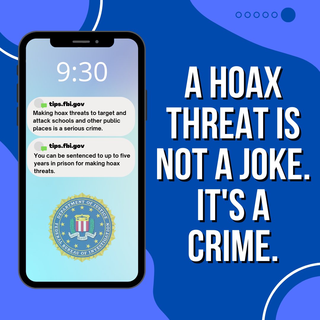 ➡️Making a hoax threat is no joke! It's a serious crime with consequences. Law enforcement trains to respond to many situations, but no training can prepare frightened parents, students and communities for such a poor choice. #ThinkBeforeYouPost