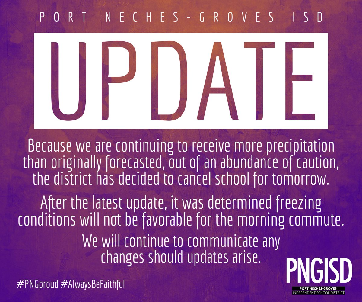 pngisd's tweet photo. UPDATE: A weather statement from PNGISD. 💜 https://t.co/Cn1cw2sEuJ