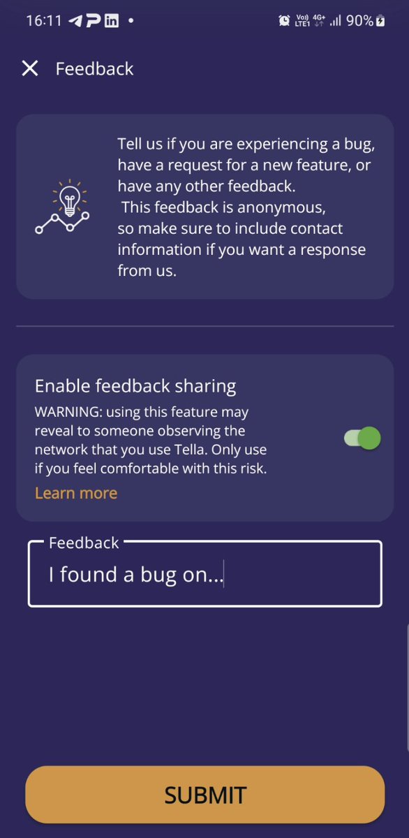 Did you know that you can contact the Tella team anonymously using our new in-app feedback form❓ We've implemented a built-in retry mechanism, ensuring your message gets sent even if the internet is not reliable.

Read more about the latest releases:
blog.wearehorizontal.org/tella-update-j…