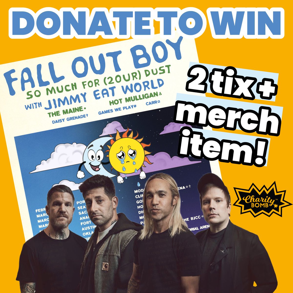 ❤️‍🔥 @falloutboy is supporting our mission to create mentally strong communities by donating 2 Tix + a merch item to be raffled off to one lucky fan… and their friend 😉

ENTER HERE: bit.ly/WinFOBTickets

#charitybomb #falloutboy #raisestrongchildren #emotionalintelligence