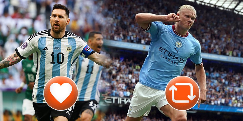 WinSportsTV's tweet photo. 💥😮 ¡Acá lo van a definir es ustedes! ¿Quién fue el mejor en el 2023? 💥😮

❤️ Like por Messi.
🔁 Comparte por Haaland. https://t.co/br1yD0rITc