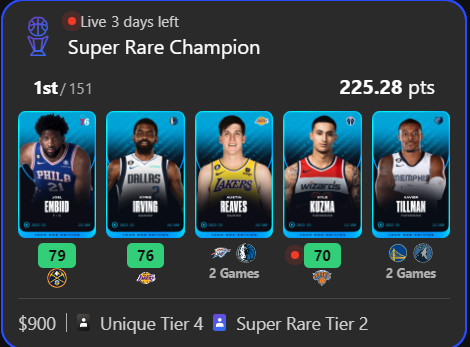 SpicerQQ's tweet image. Big giveaway incoming?

Started hot @SorareNBA 
If 1st place holds, I will raffle off an SR card valued at $300+. To participate:

=&amp;gt; Like &amp;amp; follow
=&amp;gt; Comment your favorite NBA player

Good luck to us!