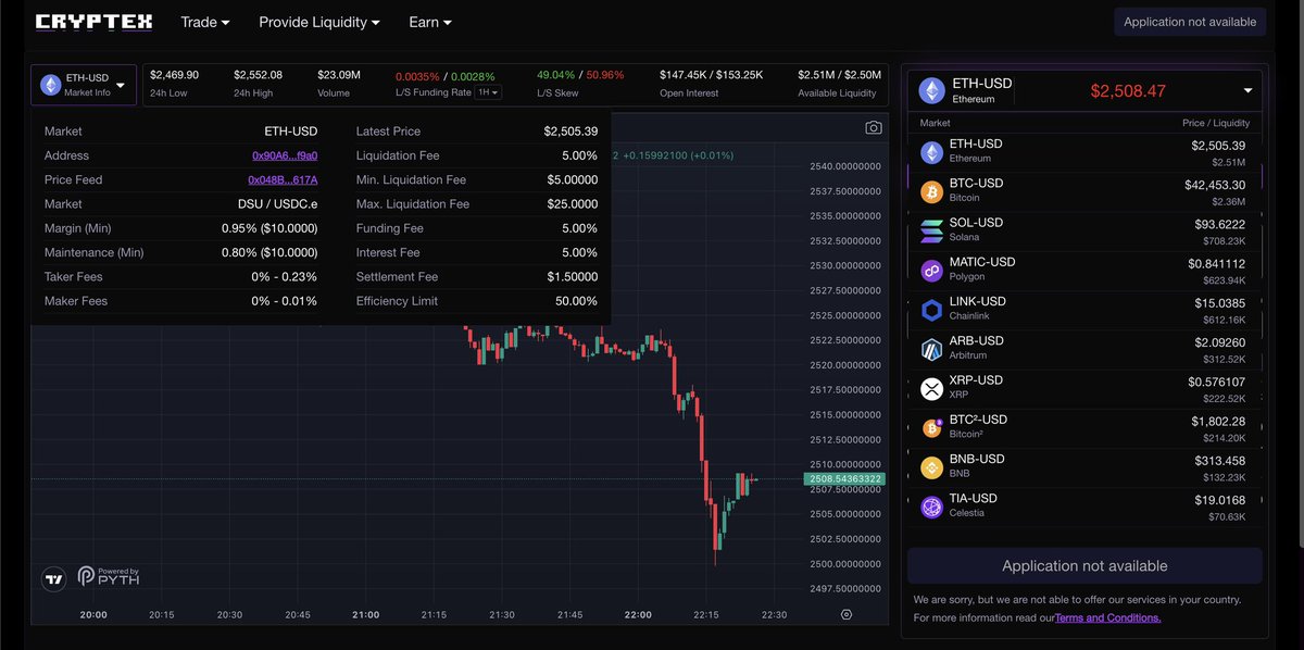 Today, multiple UI updates were deployed to Cryptex Pi:  

👾Market Info tab for concise data related to smart contract accessibility, transparency and position efficiency 

👾Position bar displaying key data metrics across each market on Pi

Up next: 

👾Limit and stop loss