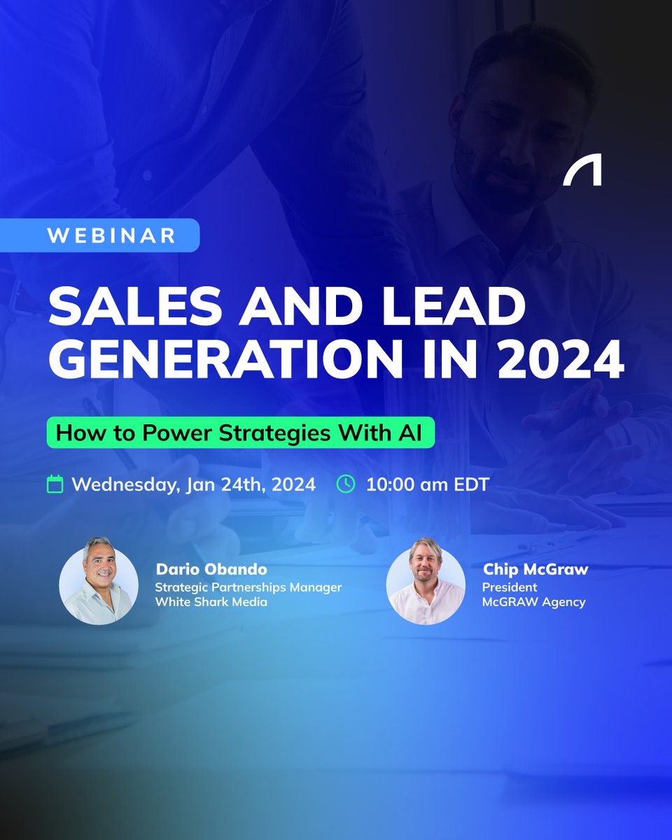 Supercharged Sales in 2024 Join our webinar with McGraw Agency to learn how AI can boost your lead gen & sales pipeline! 🤖 Register now 👉 whitesharkmedia.zoom.us/webinar/regist… #freewebinar #ai #aimarketing #ledgeneration