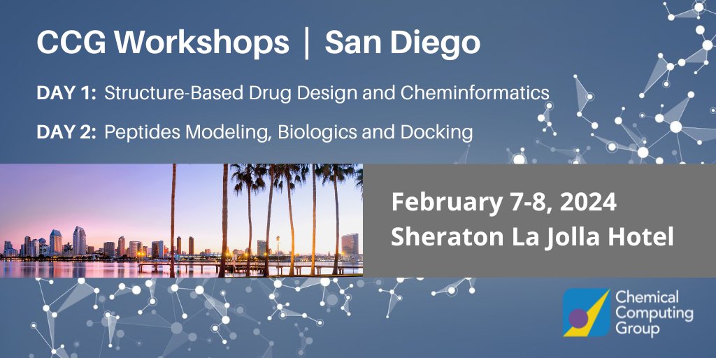 Free hands-on #drugdesign workshops (Feb 7-8) @SheratonLaJolla 😀👉Topics will include #SBDD #Cheminformatics #Modeling #Peptides #Biologics #Docking Anyone interested is welcome to attend. More info @ bit.ly/3StDL7j #Biologics #CompChem #MedChem